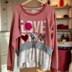 Victorias Secret Pink,Broken Ghost upcycled mixed media ruffle,hearts,hand sewn